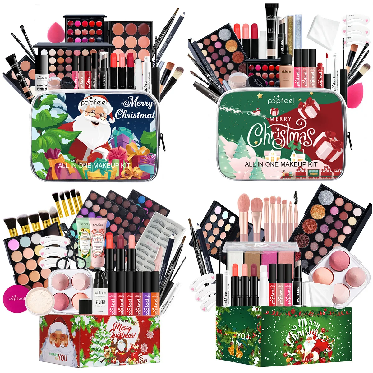 POPFEEL Christmas Mystery Cosmetics Set Stage Girls Holiday Show Makeups Eyeshadow Lipstick Eyeliner Concealer Mascara