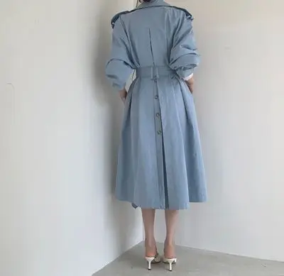 Women Long Trench Coat New Spring Autumn Casual Lapel Double Breasted with Belt Loose Coat Office Lady Korean Fashion Outerwear