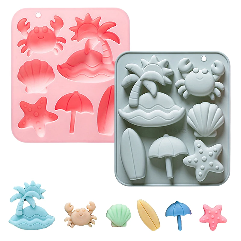 6 Cavity Tropical Beach Theme Silicone Mold Summer Animal Crab Shell Fondant Candy Chocolate Mould Diy Baking Accessories 1
