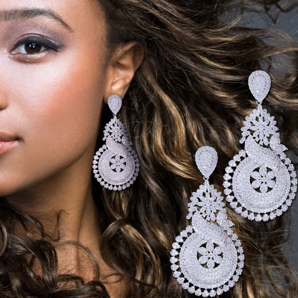 

Missvikki New Mother-daughter Sister style Drop Earrings Cubic Zirconia Stones Blooming CZ Jewelry Silver Color for Women