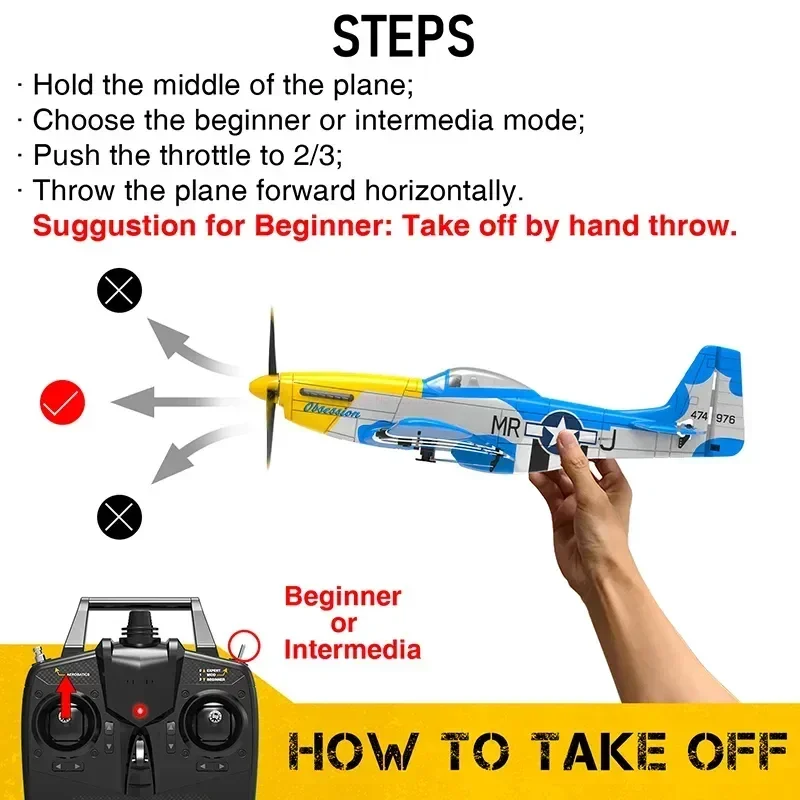 761-5v2 Volantex Blue P-51d Rc Four-Channel Remote Control Airplane Model Electric Foam Rc Aircraft Children Surprise Gift 6