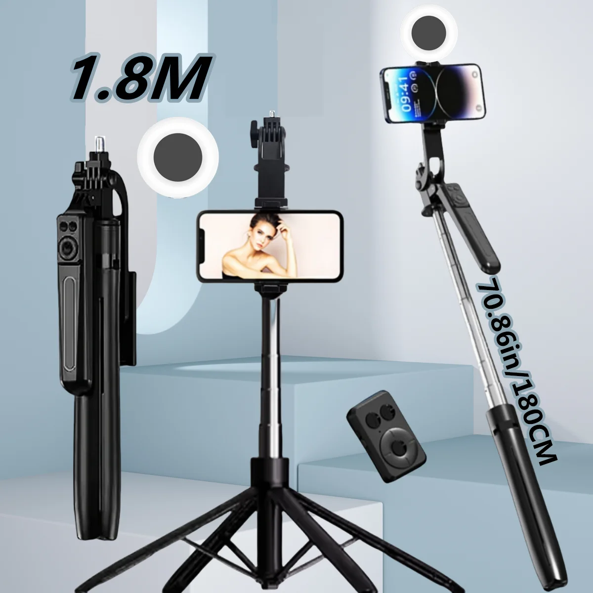 FANGTUOSI Monopod Remote Shutter Fill Light Holder Mini Tripod Wireless Bluetooth Selfie Stick for iPhone Samsung Xiaomi Phone