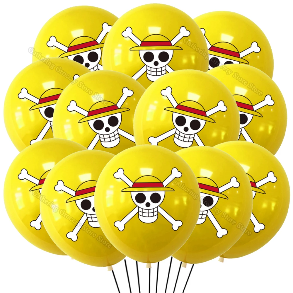 12/24 piezas de globos de látex con la bandera pirata de Luffy de una pieza, decoración para fiestas de cumpleaños infantiles, globos inflados con helio, suministros para fiestas, regalo