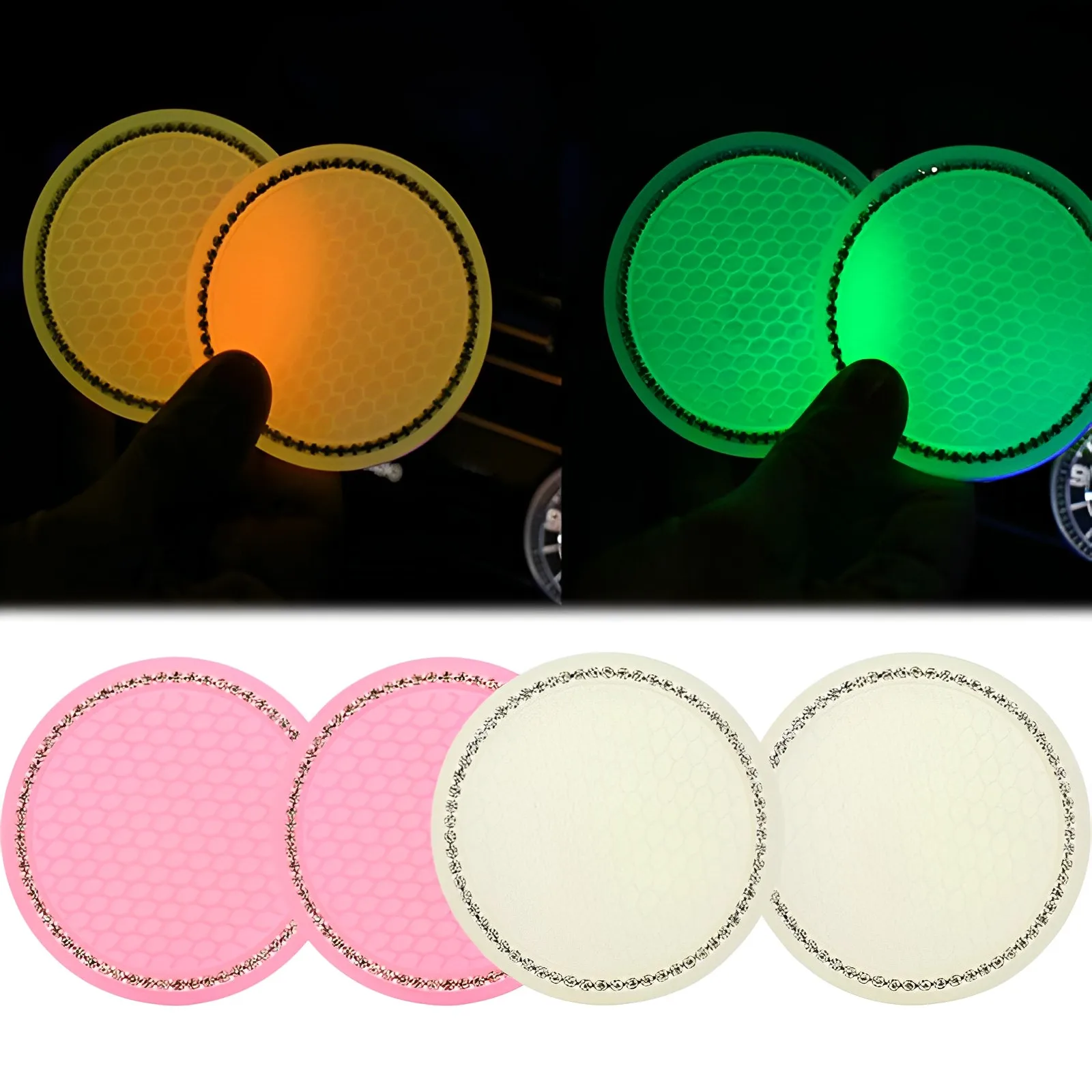 Luminous Car Water Cup Pad Coaster Rhinestone Rubber Mat Car Coaster Cup Bottle Holder Anti-slip Pad Mat Decor Accessories cup holder coasters,car coaster pads