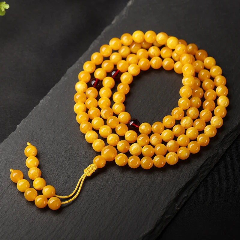 

New amber old beeswax chicken oil yellow flowers multi-ring bracelet 108 men's and women's necklaces bracelets beads natural