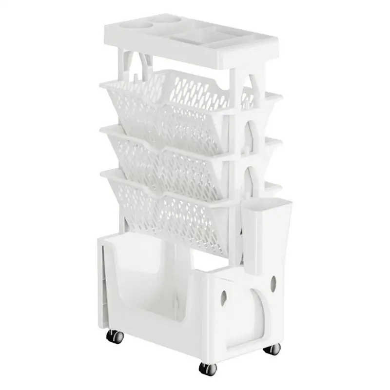 

5 Tier Movable Book Shelf On Wheels Rotatable Storage Bookcase Creative Bookshelf Display Stand Home Decoration DIY Book
