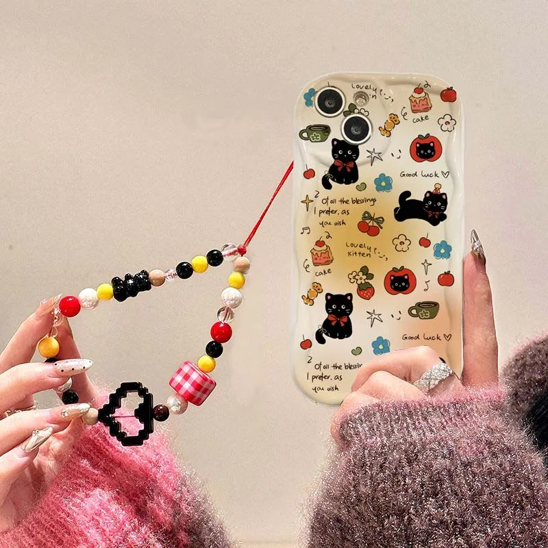 Black Cat Chain-Adorned Soft Silicone Case