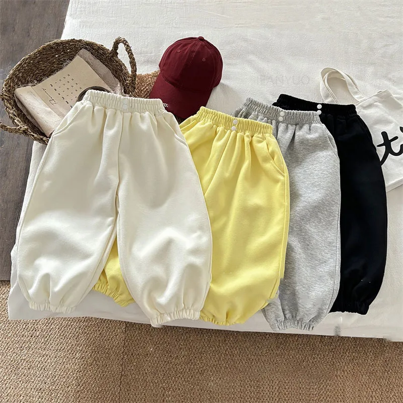 New Children Pants Spring Autumn Casual Sports Trousers Boys Girls Korean Solid Color Fashion Versatile Kids Baby Clothing Pants