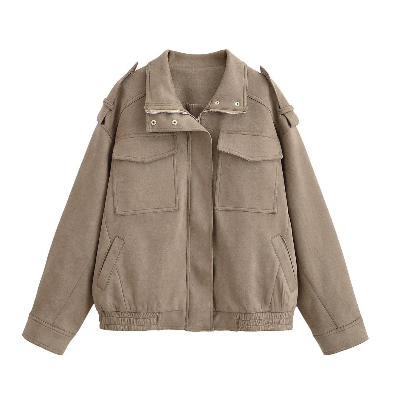 Women Suede Jacket Coat 2025 Fall Winter Fashion Long Sleeve Zipper Loose Coat Chic Female Leisure Streetwear Leather Outerwear