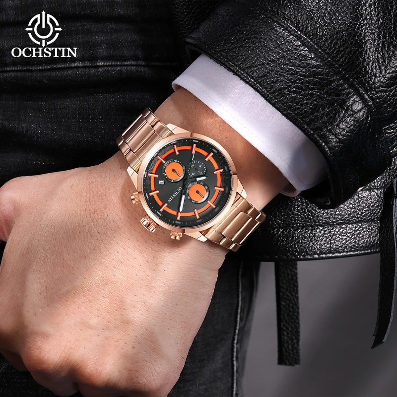 OCHSTIN Men's Watch Brand Luxury Waterproof Luminous High Quality Steel Strap Men's Quartz Watch Quartz Movement Business Watch
