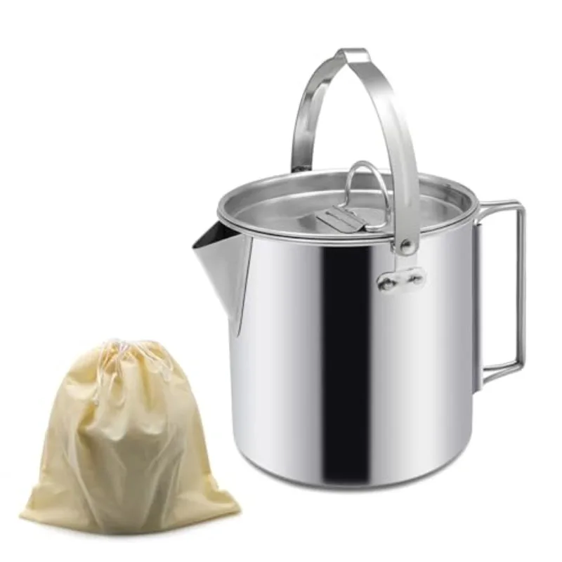 Camping Tea Kettle Portable 1.2L Coffee Pot Outdoors Camping Pot with Handles and With Lids for Hiking Picnic