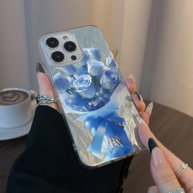 Artistic Clear Phone Case with Red Rose Floral Design and Retro Botanical Print