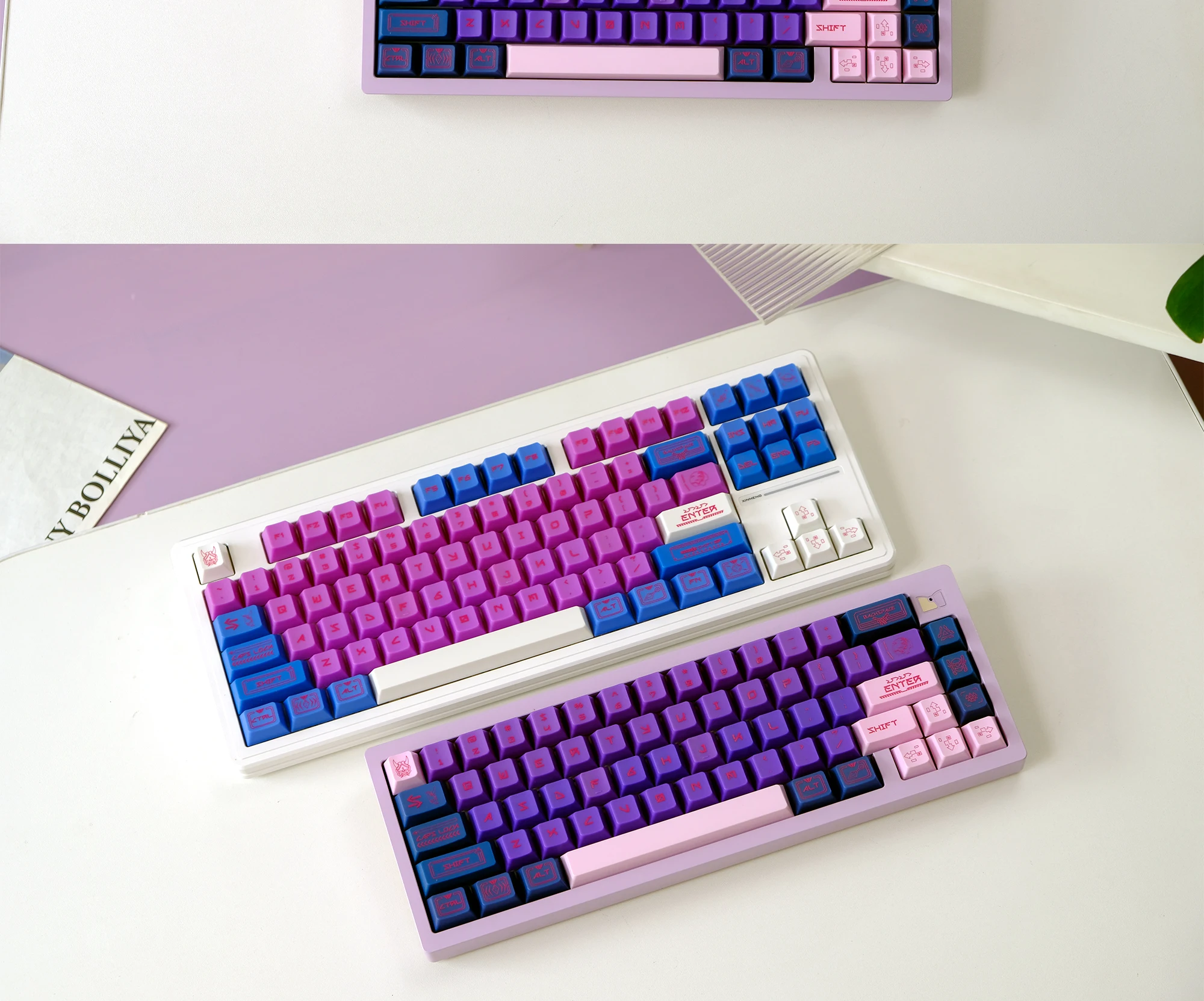 KBDiy ThermoShift-Tastenkappe, blau, lila, Kirschprofil, UV-Druck, ABS-Tastenkappen, individuelles DIY für 60 mechanische Tastatur, Gaming, Aula F75 – Detail 5