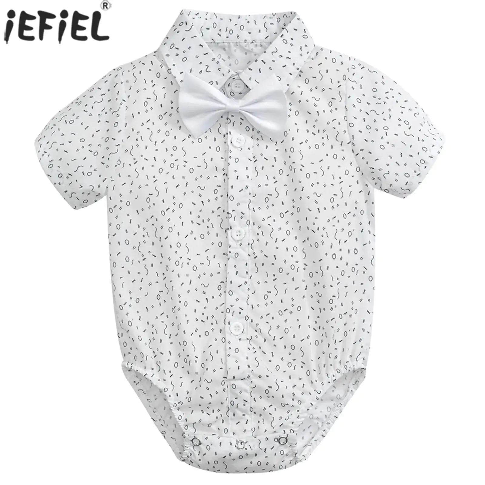 

Infant Baby Boys Gentleman Romper Summer Clothes Short Sleeve Shirt Collar Bow Tie Buttons Bodysuit for Birthday Party Wedding