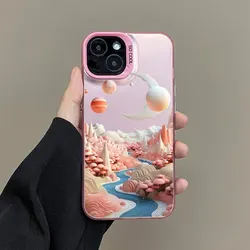 Creative Mountains Landscape Scenery Pink Shockproof Laser Phone Case - iPhone 13 Mini (CH - Pink FSFJ 1)