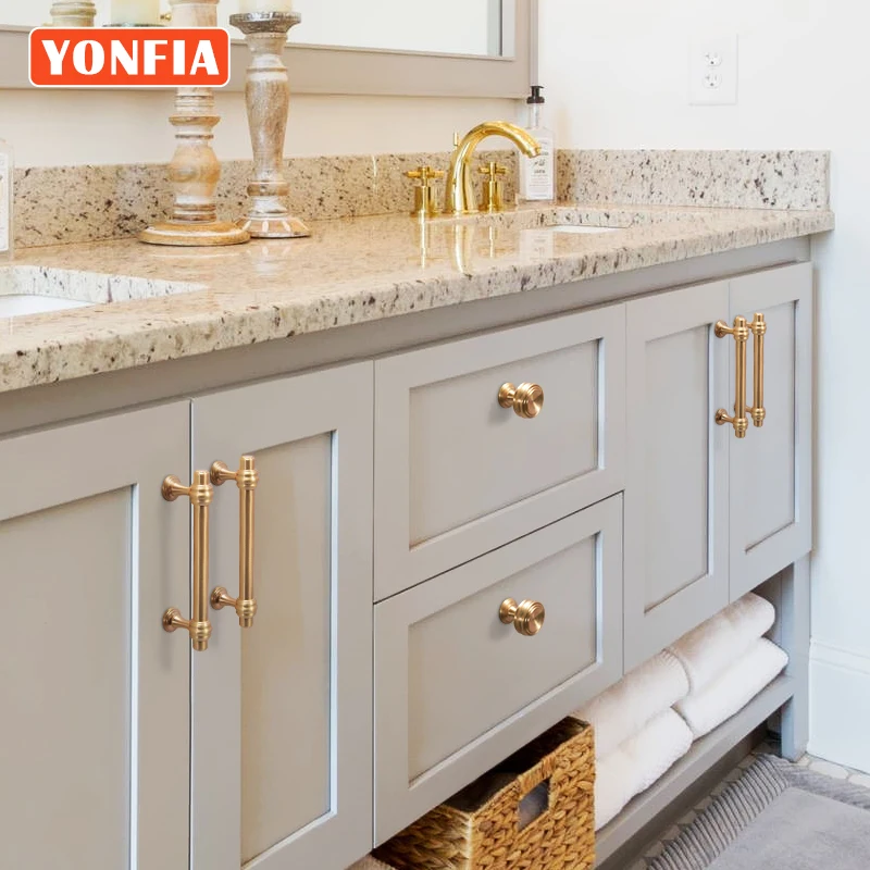 YONFIA 3644BB Brushed Brass Kitchen Cabinet Handles Knob Zinc Alloy Furniture Drawer Handle Wardrobe Closet Pull Handle Gold