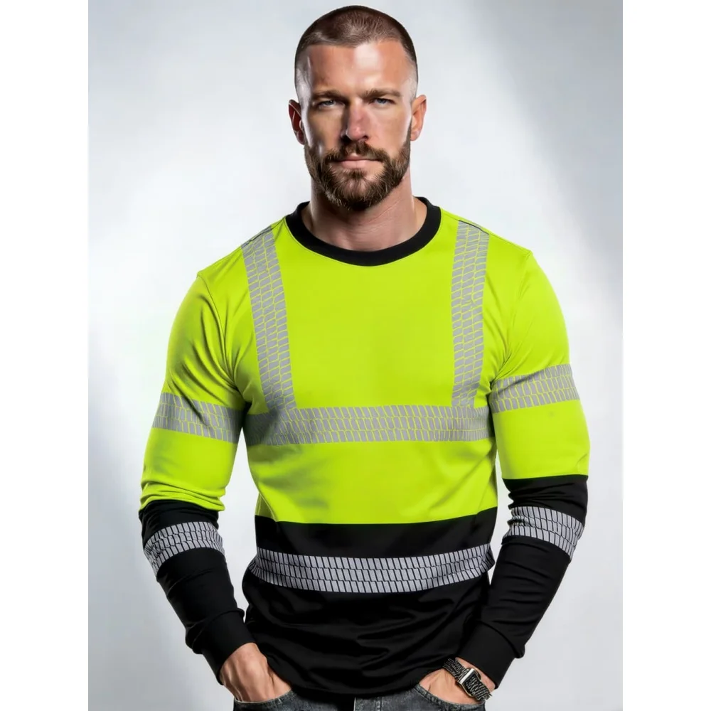 Men's Construction Workers Uniforms 3D Digital Printed Casual Round-Neck Long-Sleeved T-Shirt Comfortable T-Shirts Sportswear