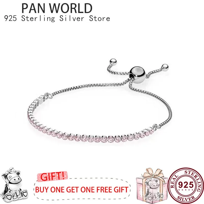 2021 Winter New Style 100% 925 Sterling Silver Shiny Heart-shaped Tennis Bracelet For Ladies Fashion Luxury Brand Jewelry