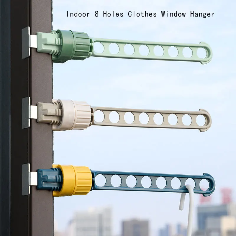 Indoor 8 Holes Clothes Window Hanger Frame Drying Rack Balcony Laundry
