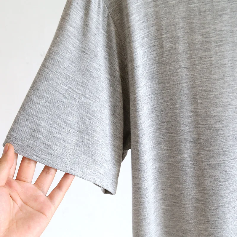 Bequeme große Nachtwäsche für Frauen Nachtwäsche Nachthemd Modal lose Kurzarm Nachthemden weibliche lange Kleider tasche – Detail 8