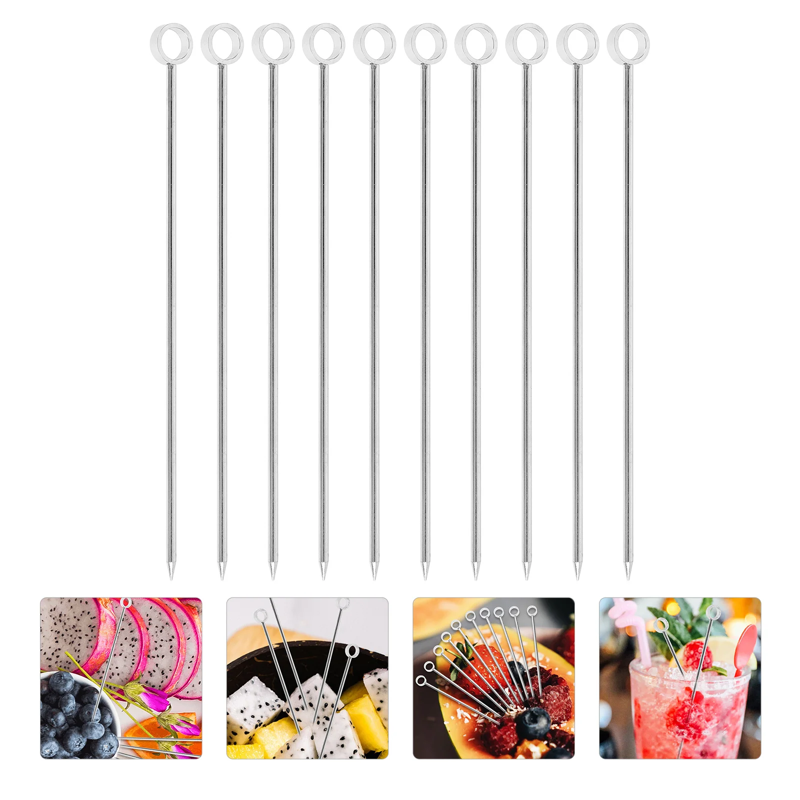 

10 Pcs Cocktail Sign Reusable Skewers Round Ring Fruit Picks Decorations Stainless Steel Household