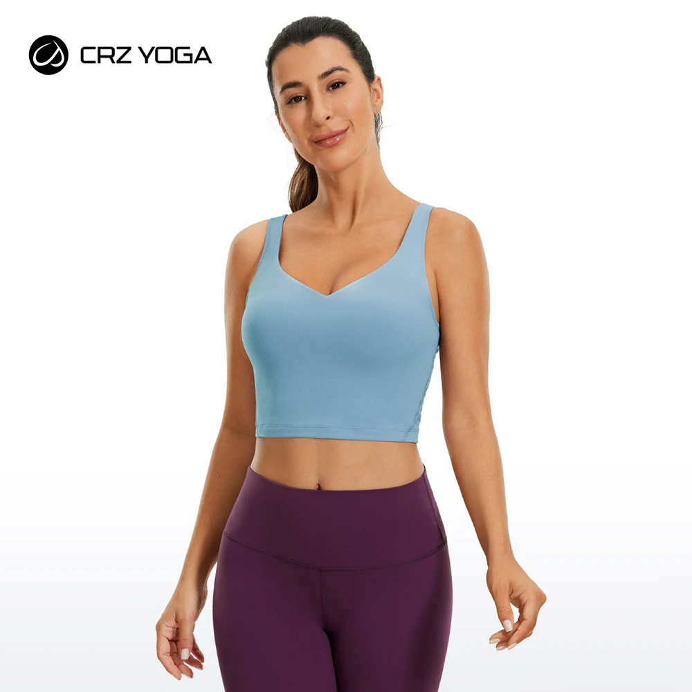 Crz Yoga Butterluxe Womens V Neck Longline Sports Bra Padded Workout