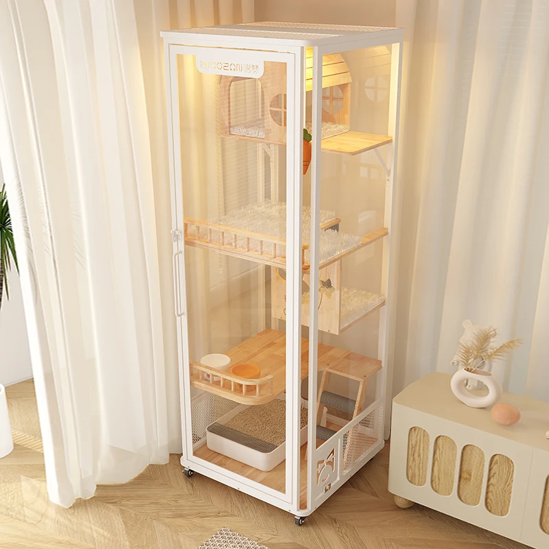 Sustainable Panoramic Pet Furniture Cat Tower Hotel Large Cat Cage Enclosure Cabinet Luxury Indoor Wooden Pet House Villa