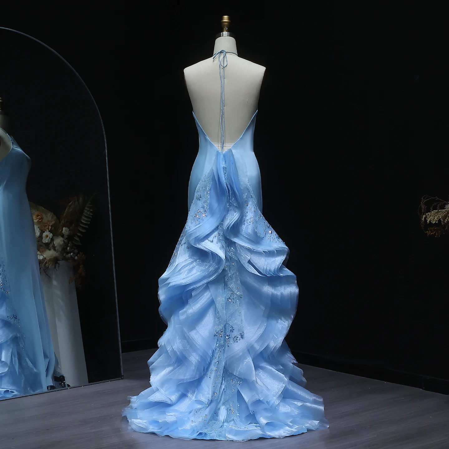 فستان مذهل الأزرق حورية البحر الرسن مساء اللباس مع...