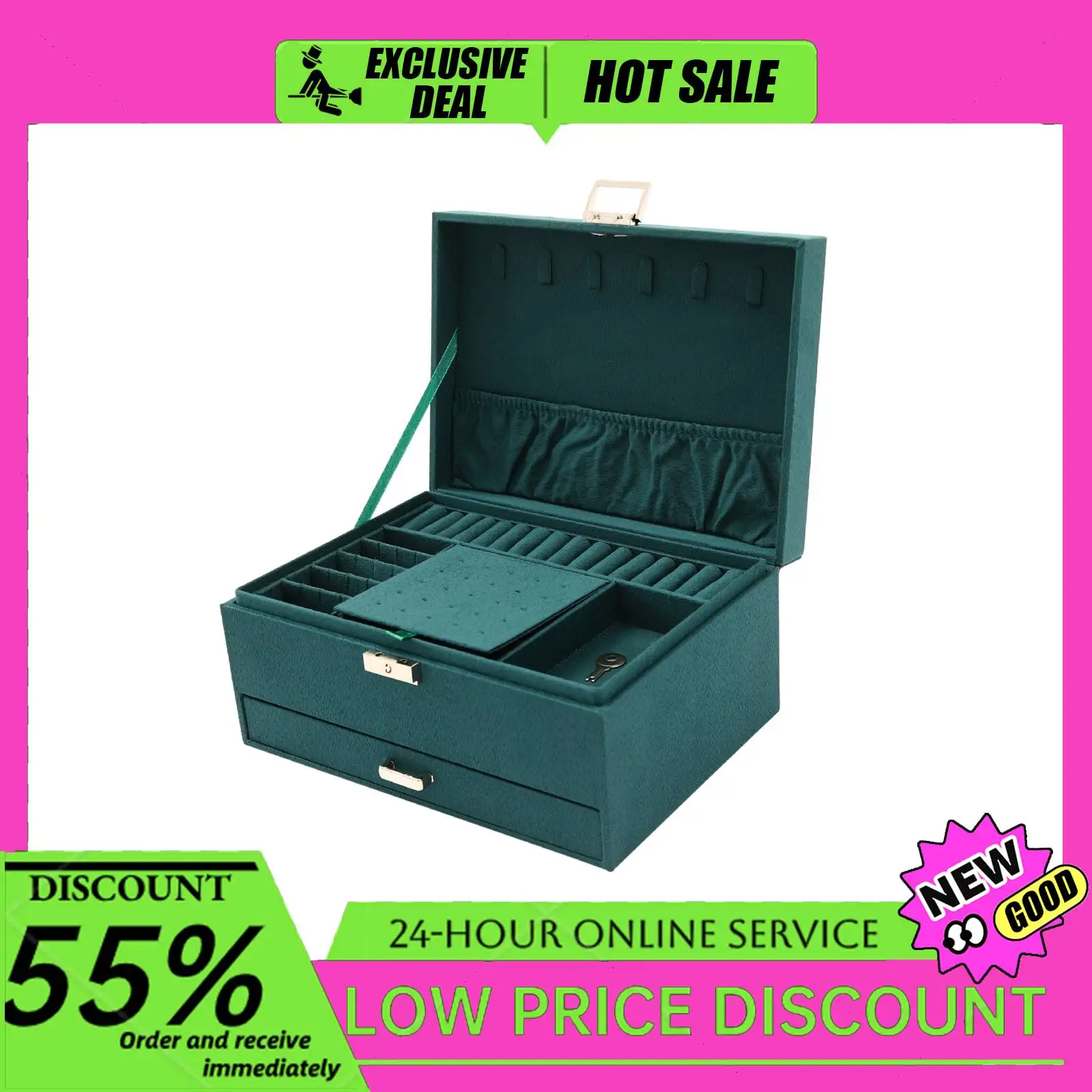 3-Tier Jewelry Box Wedding Gift & Dresser Tabletop Case Jewelry Organizer Box Storage Organizer for Earrings Rings Necklaces