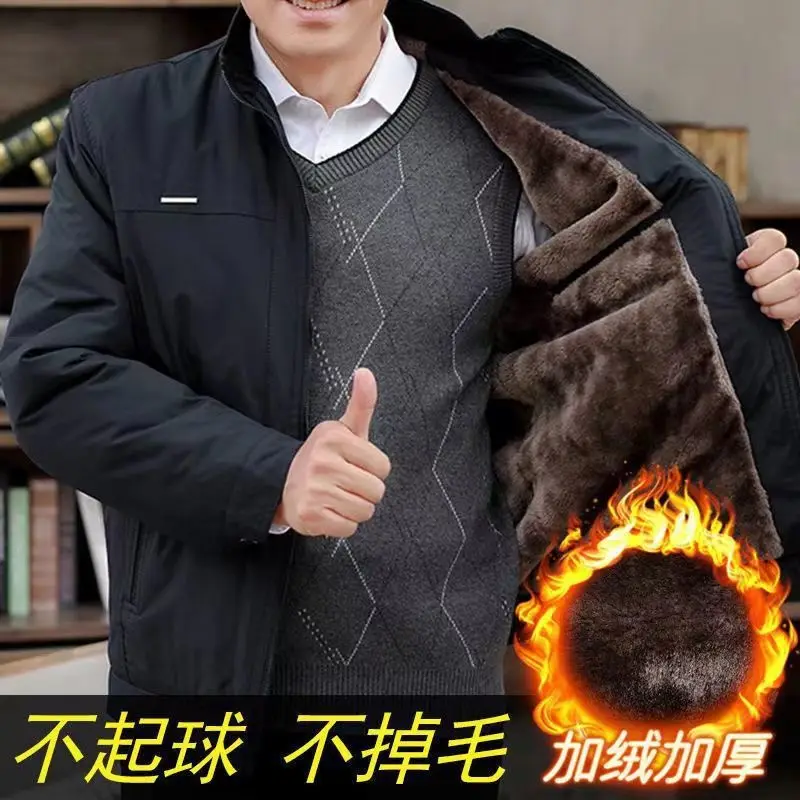 

2023 Cotton Men's New Winter Cashmere and Thick Casual Style Men's Coat Clothes Men's Father Jacket Handsome Men Men Clothing
