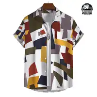 Men's Casual Short Sleeve Shirt Patchwork Plaid Print Summer Daily Casual Wear Men's Shirt Oversized Top Size S-5XL 2