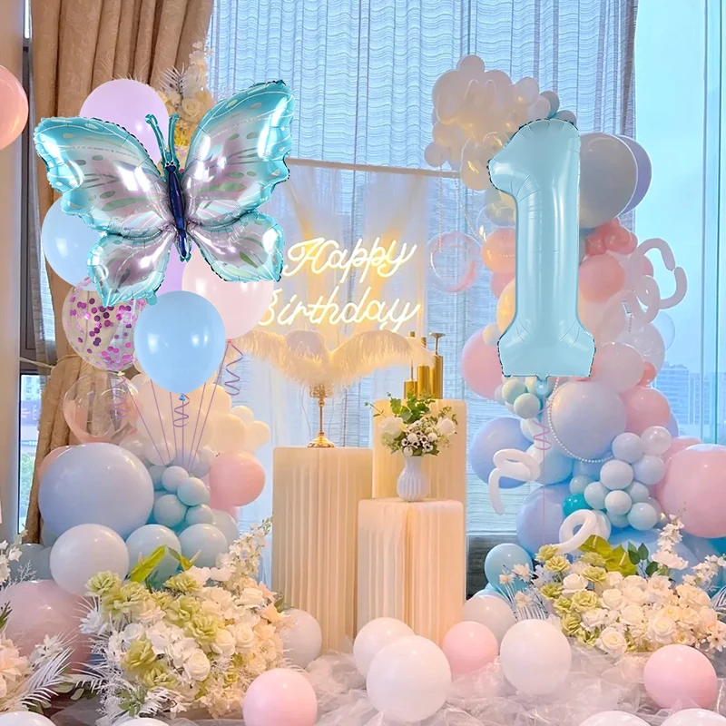 10 sztuk/zestaw motyl 40 cali balony cyfry niebieski motyl z balonów foliowych dla dzieci dekoracje na przyjęcie urodzinowe ślub Baby Shower Globos