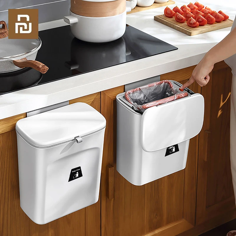 

Youpin Wall Mounted Hanging Trash Bin for Kitchens Cabinet Door Auto Sealing Kitchen Trash Can Garbage Can Counter Bins With Lid