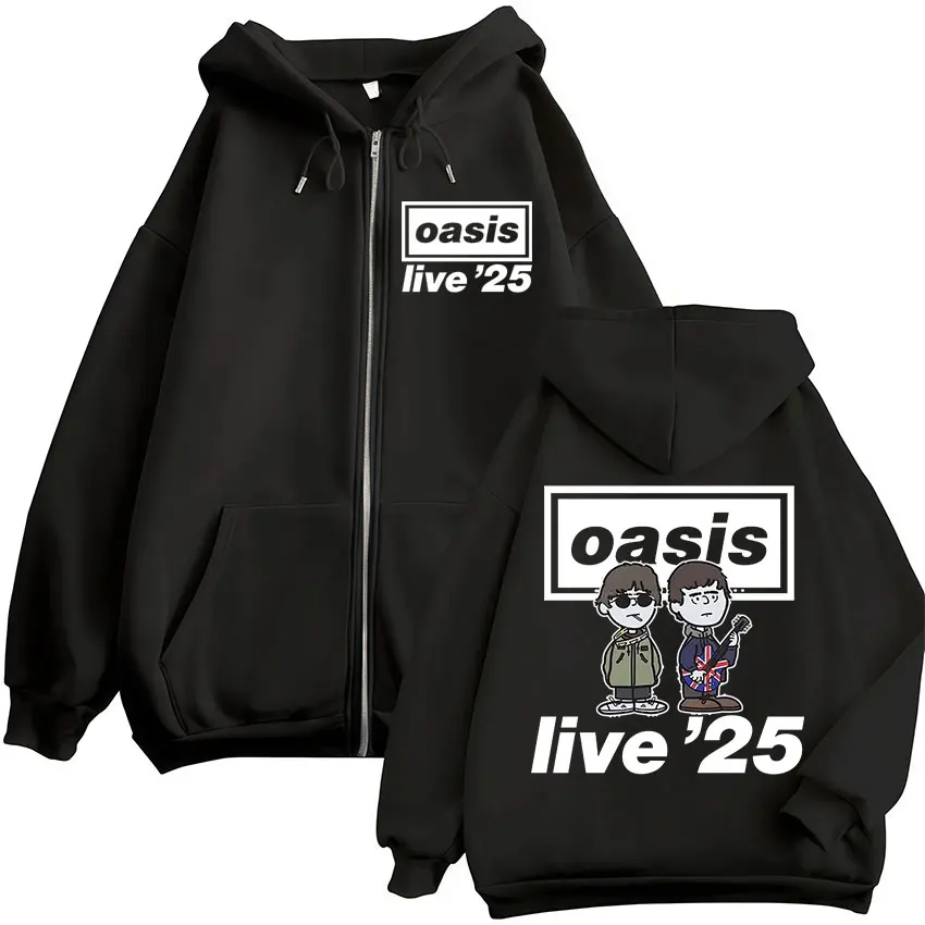 Cartoon Rock Band O-Oasis Live 25 Tour Zipper Hoodies Männer Mode Hip Hop Übergroßen Zip Up Sweatshirt Hohe qualität Fleece Hoodie