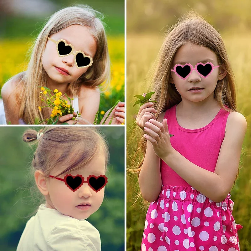 Children Classic Wave Heart UV400 Sunglasses Outdoor Girls Boys Vintage Colorful Protection