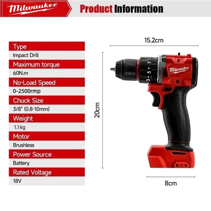 Milwaukee Brushless 150N.m Impact Drill Cordless Electric Drill 20+3 Torque Small Drill Hammer Multifunctional Power Tools 6