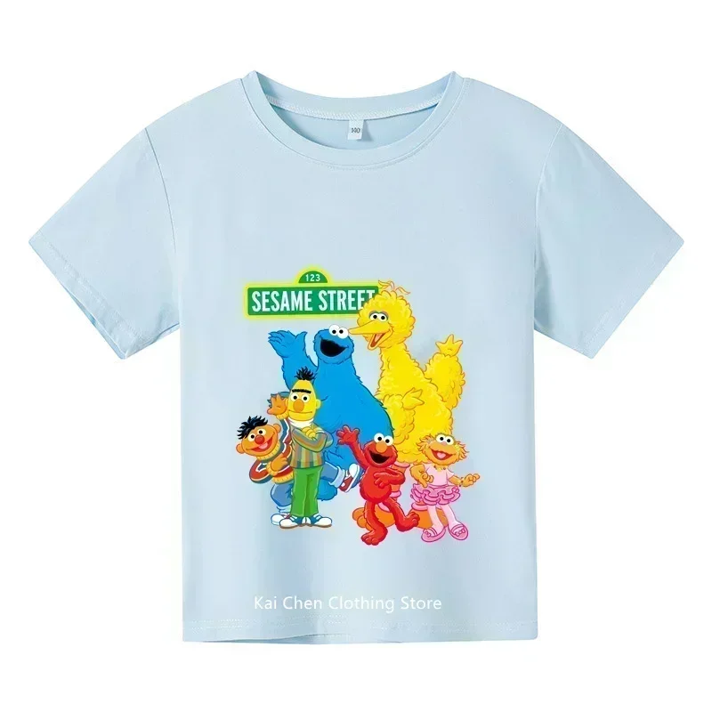 Kids Summer Short Sleeve Girls & Boys T shirt The Sesame Street Elmo Cartoon Print Children's T-shirt Funny Baby Clothes 4