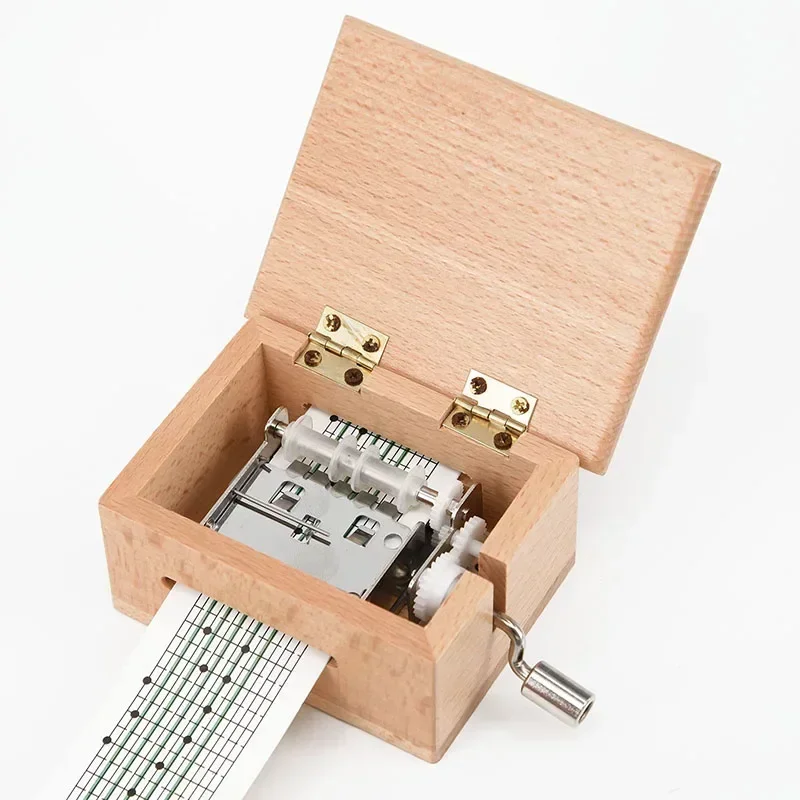 Present Music Box Grea Wooden Paper Tapes Creative Hand-Cranked Music lovers 70 * 63 * 50mm Puncher Suitable New