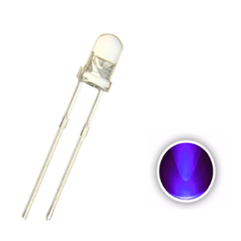 100PCS 3MM UV LED Purple Water Clear Round Ultraviolet Lamp Light Beads Transparent 3V 20MA