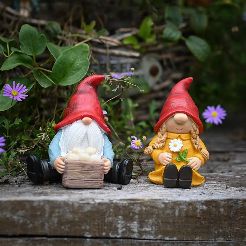 

Nordic Creative Couple Dwarf Garden Decorative Ornaments Pastoral Retro Retro British Style Resin Home Garden Balcony Decoration