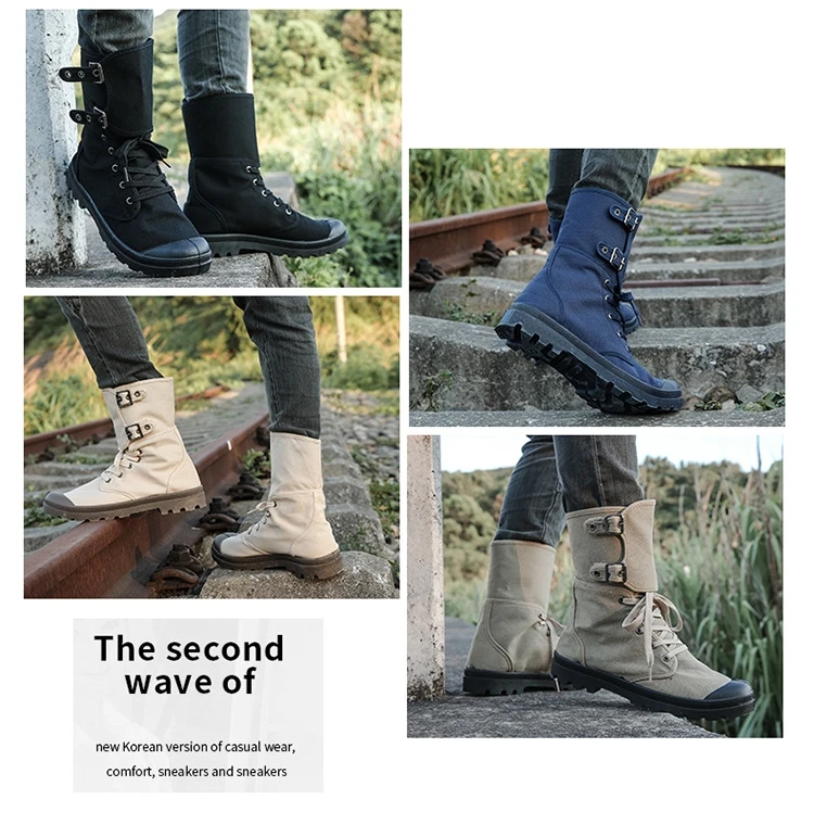 Description Picture 6 of itemHigh Top Canvas Tactical Boots Military Desert Combat Boots Men Outdoor Casual Sports Hiking Shoes Motorcycle Cycling Work Boots