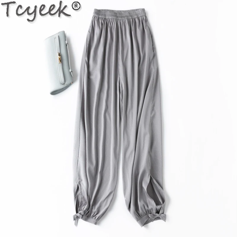 

Tcyeek 20MM Real Silk Bloomers Pants Woman Trousers Fashion 93% Mulberry Silk Pants Spring Summer Pants for Women Clothes 2024