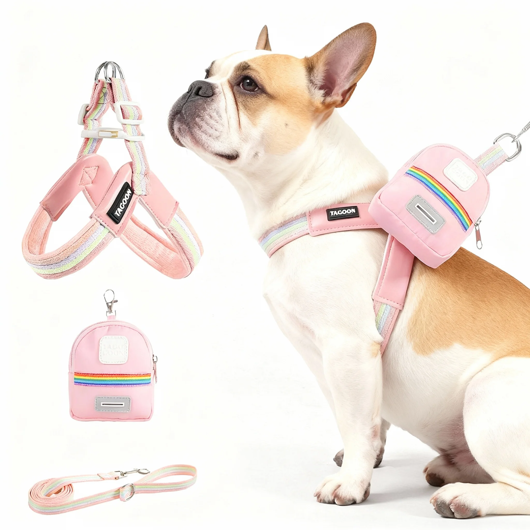Reflective Y-shape Dog Harness & Backpack Set - Pastel No-pull Vest_voghion.com