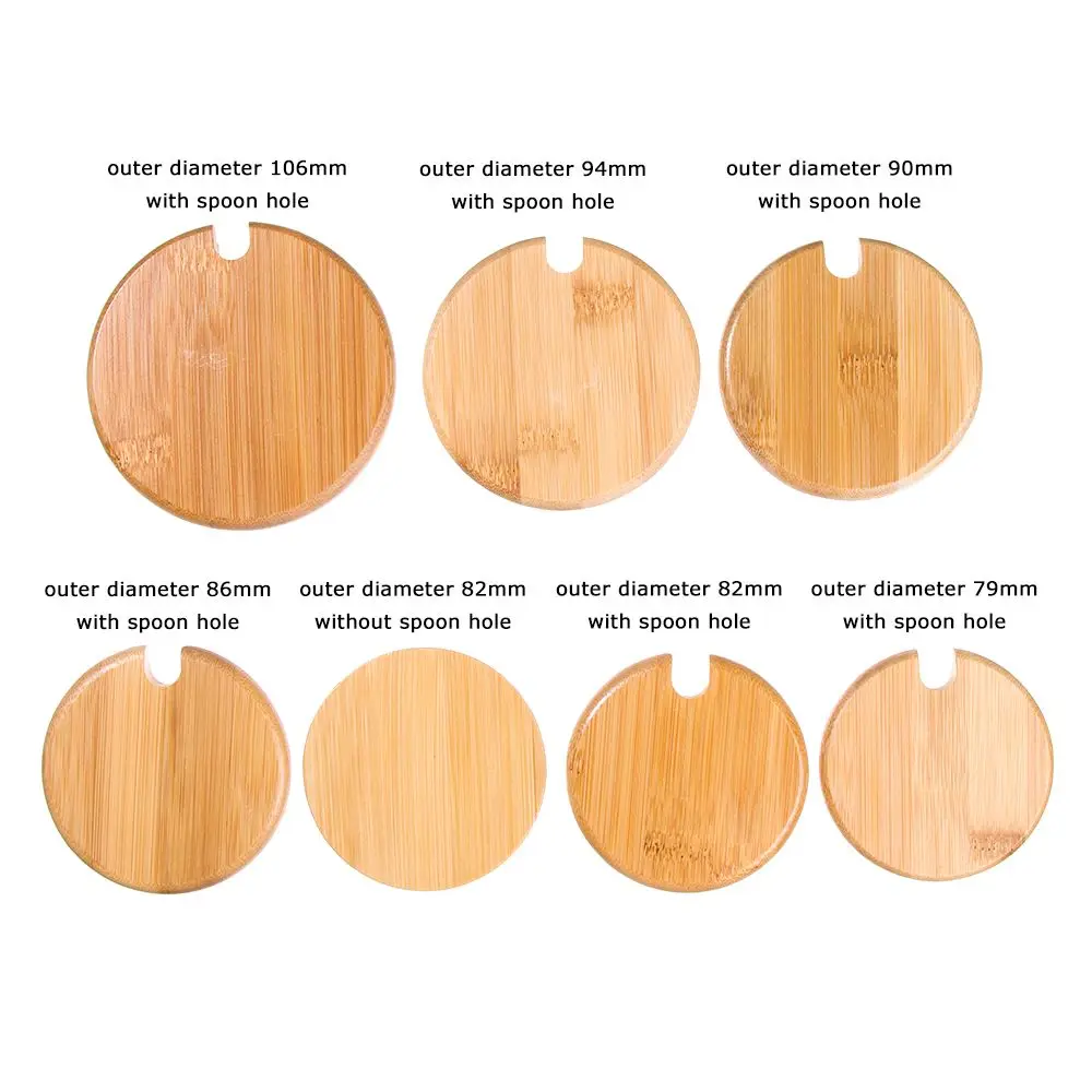 Wooden Jar Lids Wood Lid With Spoon Hole for Mason Jar Cap Can Mug Cover Seasoning Bottle Kitchen Organization