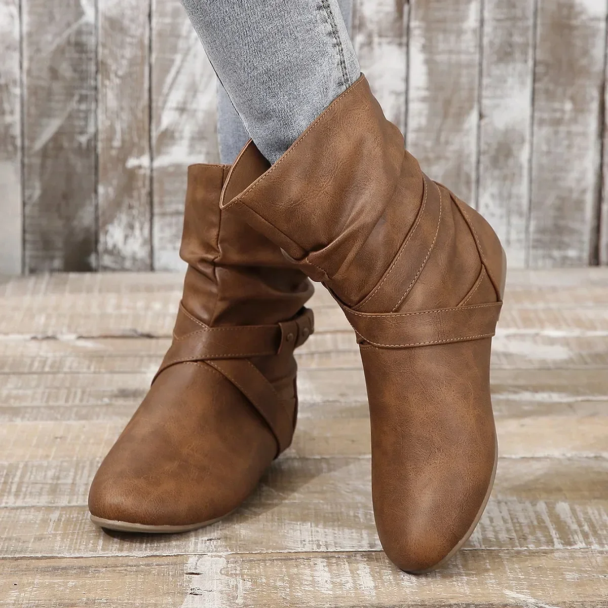 Botines Cortos Para Mujer De Caña Media - Piel, Suela Plana Antideslizante, Cómodos, Tallas 35-42, Estilo Vintage