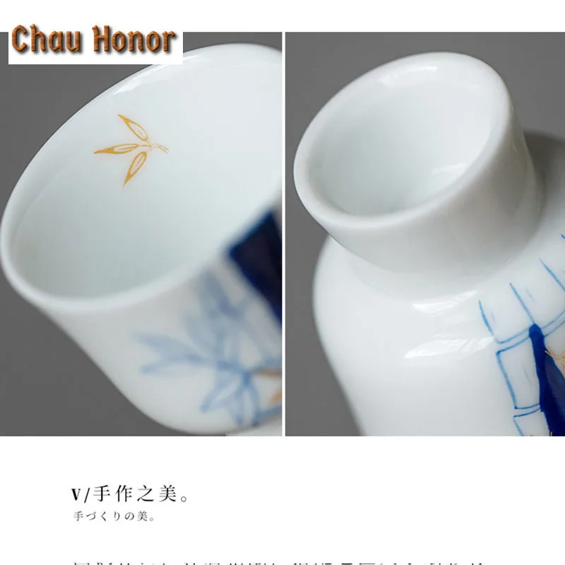 2pc/set Pure Hand-painted Blue Bamboo Ceramic Art Tea Cup Chinese Style Household White Porcelain Kung Fu Tea Master Cups 30ml