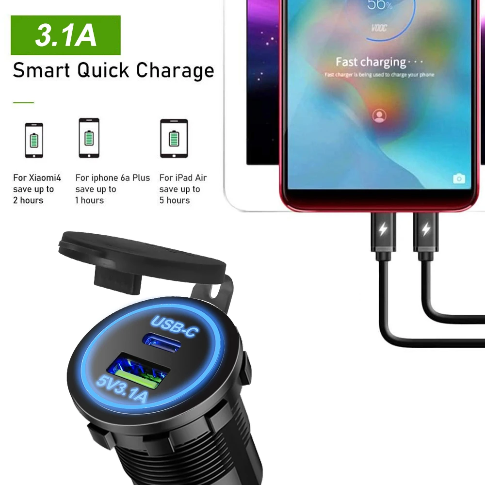 USB Charger Outlet Waterproof for Car Boat Marine