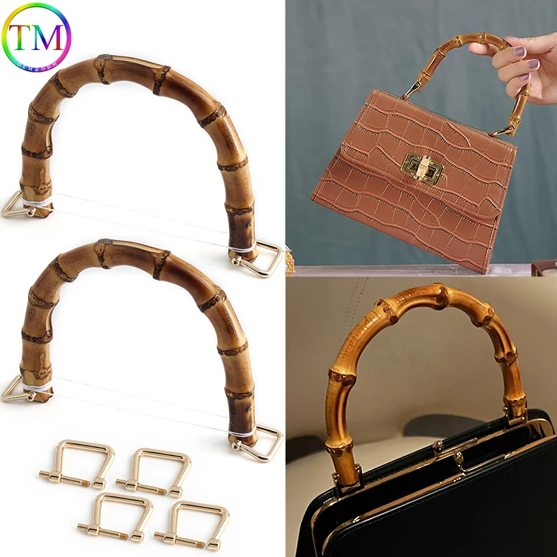 

2Pcs Natural Bamboo Handles With Screw Horse Shoes Hook For Replace Tote Bags Replacement,Retro Hand Made Hardware Accessories