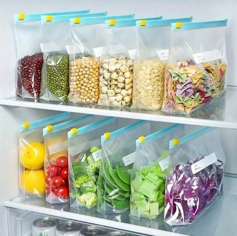 Reusable Zipper Bag 60/10PCS Stand Up Zip Freezer Bags Refrigerator Vegetable Fruit Sealing Containers Leakproof Storage Pouch