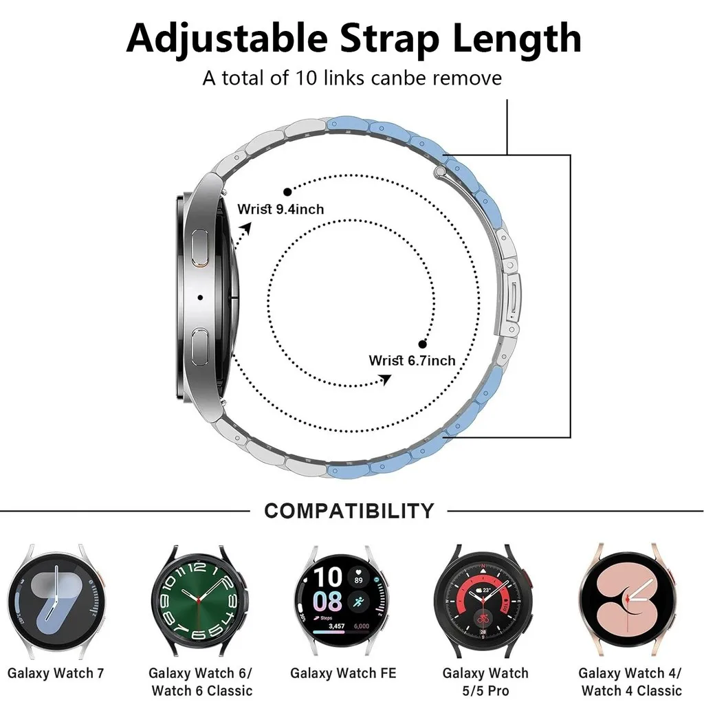 Stainless Steel No-Gap Watch Band with Curved End Connector